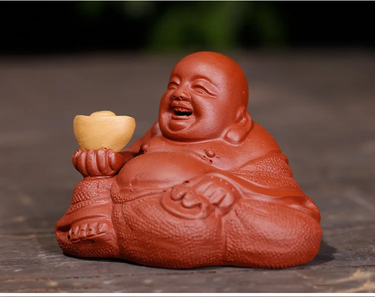 Clay Tea Ornaments Laughing Buddha Purple Clay Red Mud Fortune Tea Set Accessories Wholesale Yixing Tea Set Customizable on Beha