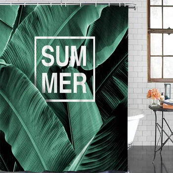 

Summer Tropical Plants Banana Leaf Pattern Shower Curtain Waterproof and Mildewproof Polyester Fabric Bath Curtain Design