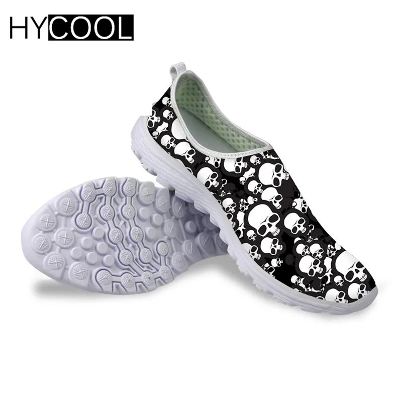 HYCOOL; Мужская прогулочная обувь с принтом черепа; женская спортивная обувь на плоской подошве; коллекция года; уличные летние кроссовки для мужчин; дышащая сетка