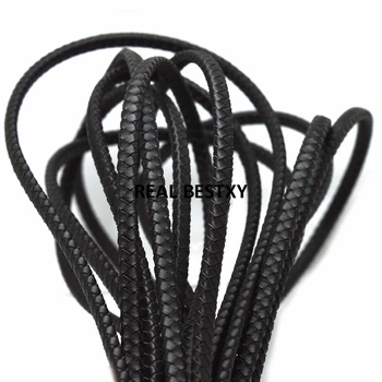 

2m/lot approx: 6*5mm black flat Braided Leather Rope Bracelet String Cord for DIY Jewelry Making Accessories Handmade Craft
