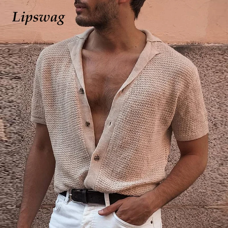 Suéter informal de punto liso caqui para hombre, Tops con botones y cuello vuelto, a la moda de manga larga Camiseta holgada, otoño, 2021