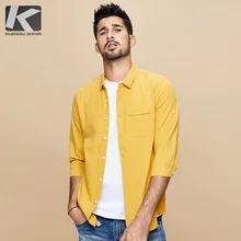 KUEGOU осень хлопок простая белая рубашка Мужская одежда Повседневная приталенная уличная одежда для блузки для мужчин Модная брендовая одежда 8199