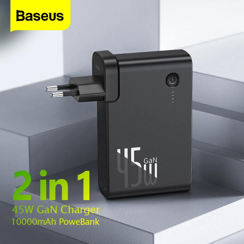 Baseus 2 in 1 Power Bank 10000mAh GaN Charger 2 in 1 PD QC 3.0 AFC Fast Charging USB Charger For iPhone Samsung For Macbook Pro