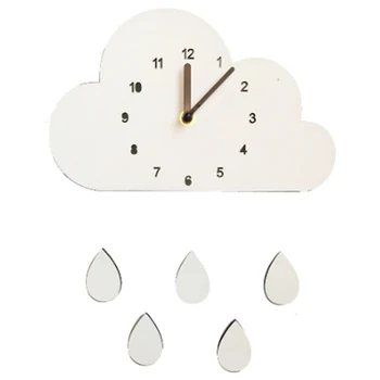

Nordic Style Nursery Clock Wooden Cloud Water Droplets Clock Wall Hanging Decoration Wall Decor Kids Children'S Room Decor Wall