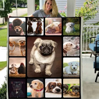 

3d Cute Dogs Throw Fleece Bed Sofa Blanket Boys Girls Home Warmth Thick Blanket for Allseason 150x200cm for Travel Office
