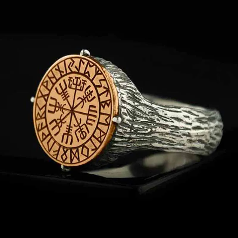 Dropshipping Gothic Style Nordic Mythological Compass Silvery Gold Viking Ring Luxury Personality Loki Anel for Men Gift Anel