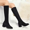 Fashion Knee High Boots Women Shoes Zipper Women's High Boots Black Beige Elastic Flock Long Boots Shoes Lady 2022 Autumn Winter ► Photo 3/6