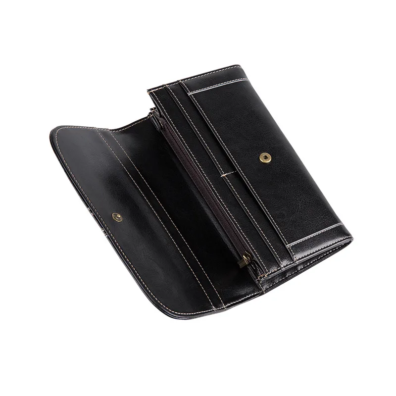 Дамская мода Ретро кошелек длинный кожаный клатч кошелек женский мобильный телефон сумка Портмоне Дамский бренд масло воск натуральная кожа