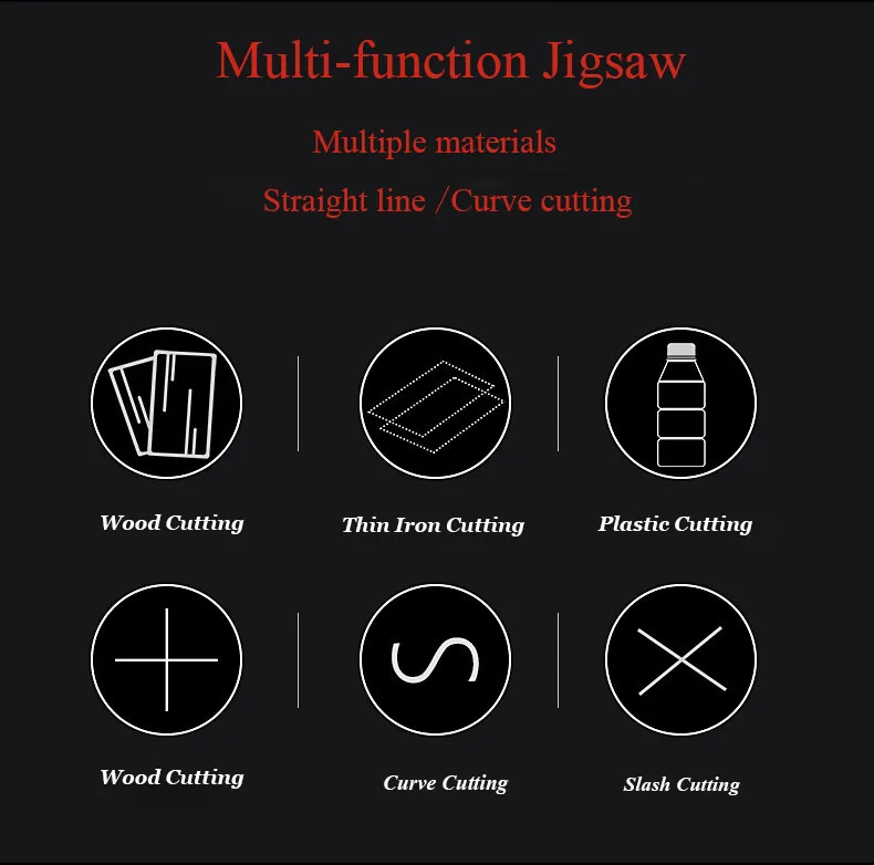 Ha085623eefb94718898b907273011914L - Anjieshun 1080W Jig Saw 6 Variable Speed Electric Saw Blade Multi-function Jig Saw Woodworking Power Tool DIY Cutting W / 10pcs