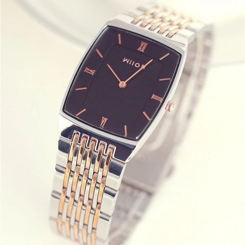 Парные часы Кварцевые водонепроницаемые квадратные тонкие модные золотистые и