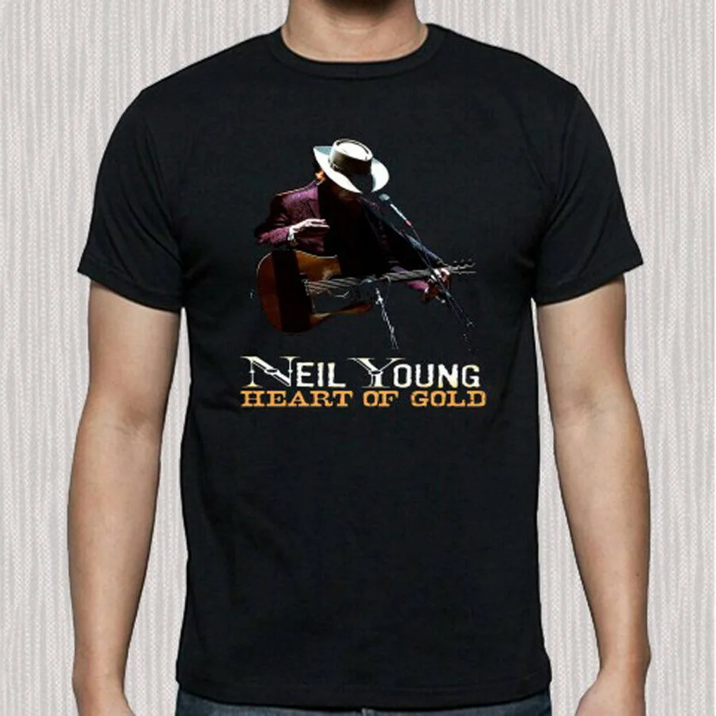 Новая мужская черная футболка Neil Young Heart Of Gold Music Legend размеры от S до 3XL хип-хоп топы |