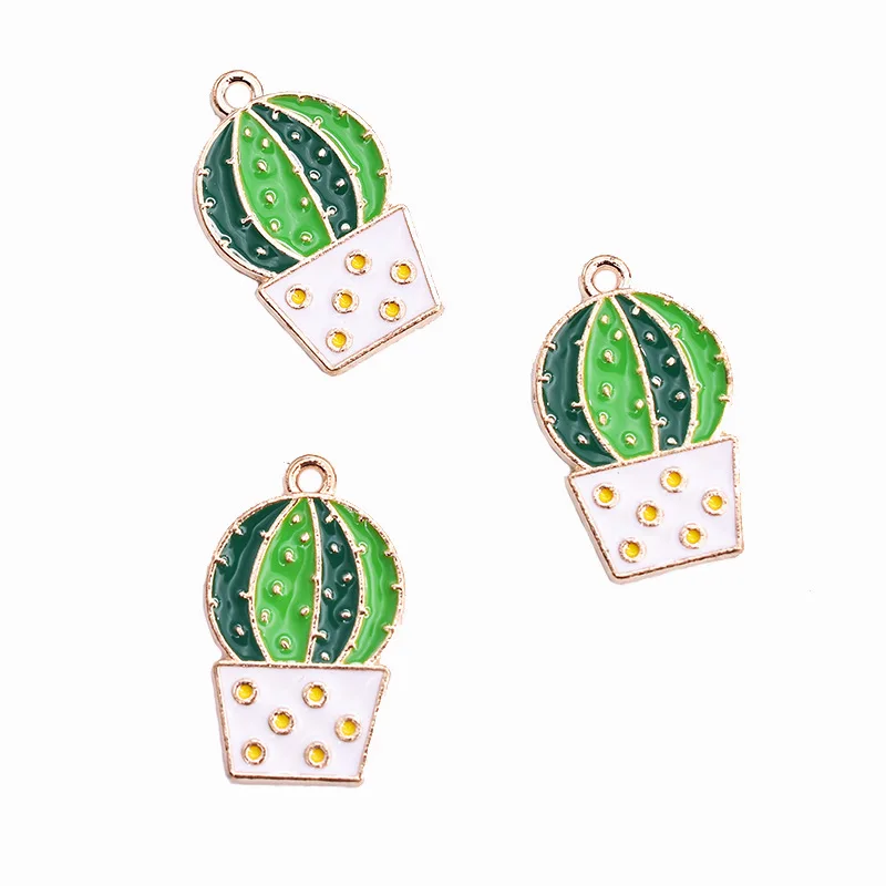 

10pcs Dripping Oil Cartoon Cactus Zinc Alloy Jewelry Accessories for Jewelry Making Earrings, Necklaces, Headdress Pendants