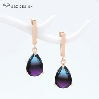 

S&Z DESIGN Elegant Imitation Tourmaline Water Drop Dangle Earrings 585 Rose Gold For Women Earrings 2020 Fashion Wedding Jewelry