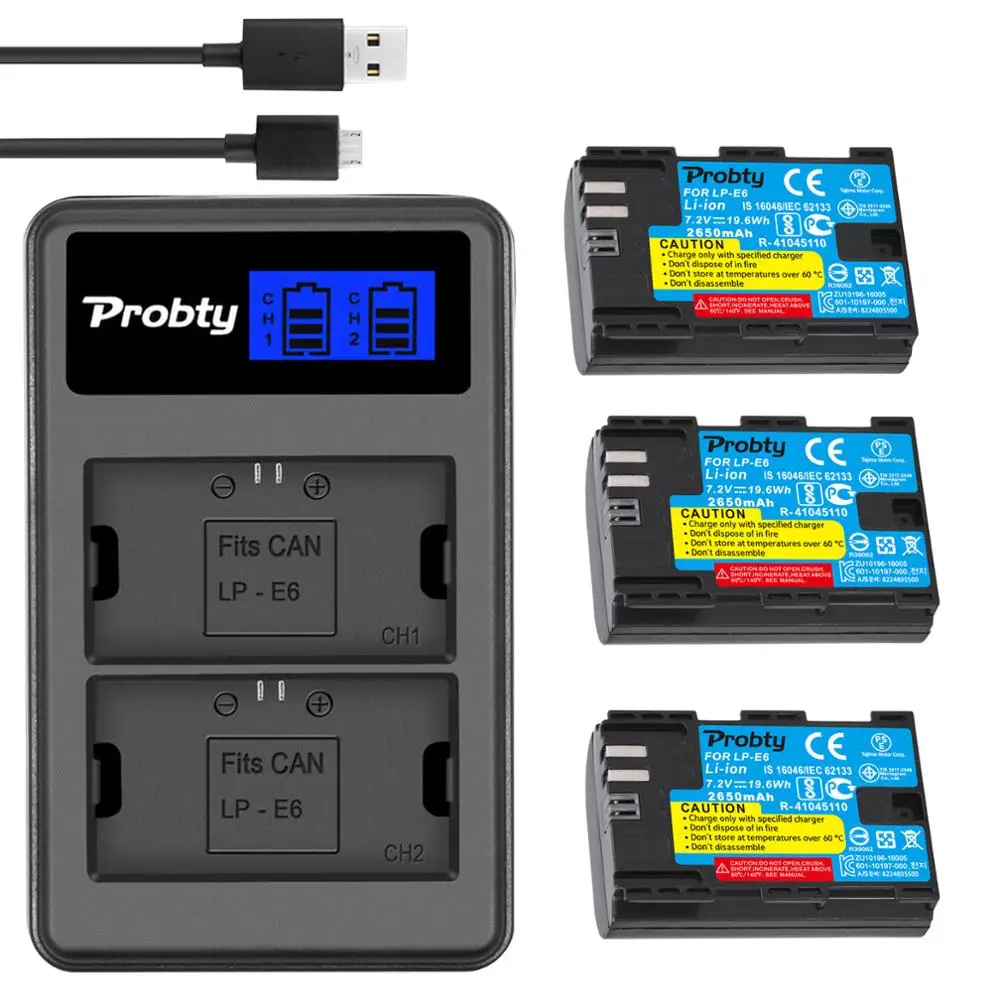 2650Mah Lp-E6 Lp E6 Lp-E6N Batteria + Led Dual Usb Caricabatteria Per Canon Eos 6D 7D 5Ds 5Dsr 5D Mark Ii 5D 60D 60Da 70D 80D