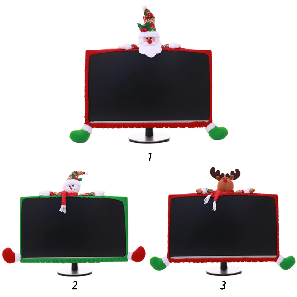 Border Accessories Santa Claus Cover Christmas Computer Home Decor Screen Monitor Snowman Decorations For 19-27inch