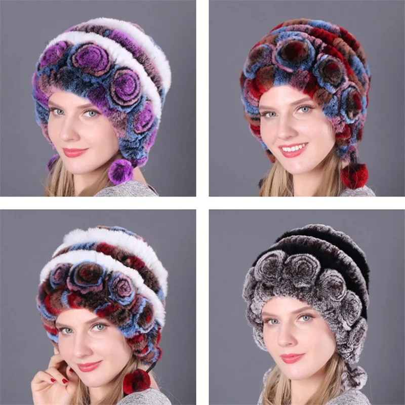 

Warm and Thick Ear Protection Fur Fur Rex Rabbit Hair Hat, Three Ball Autumn and Winter Round Hat, Knitted Women's Hat, Wool Hat