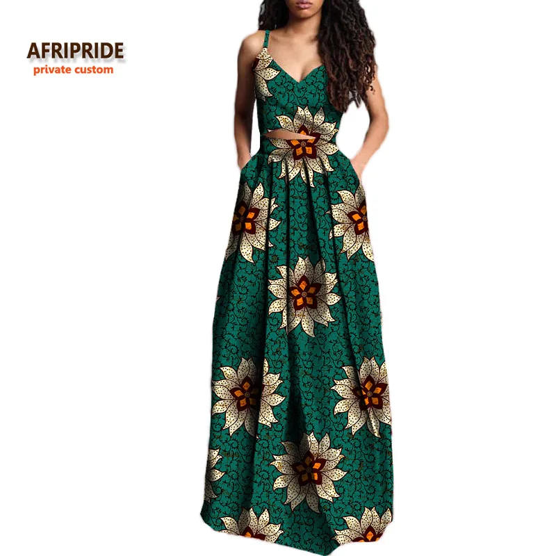 Летний костюм для женщин AFRIPRIDE частный пользовательский короткий топ без рукавов+ длинная Плиссированная юбка плюс размер чистой восковой хлопок A722629 - Цвет: 529