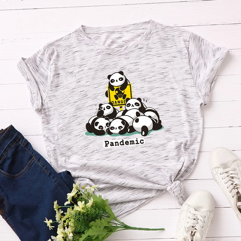 Женские футболки хлопок плюс размер Graphic Графические футболки женские рубашки летние топы милые панды печатные смешные футболки одежда