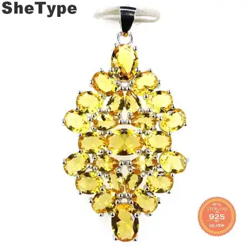 

42x23mm Ravishing 4.2g Real Green Emerald Golden Citrine Gift For Sister 925 Solid Sterling Silver Pendant