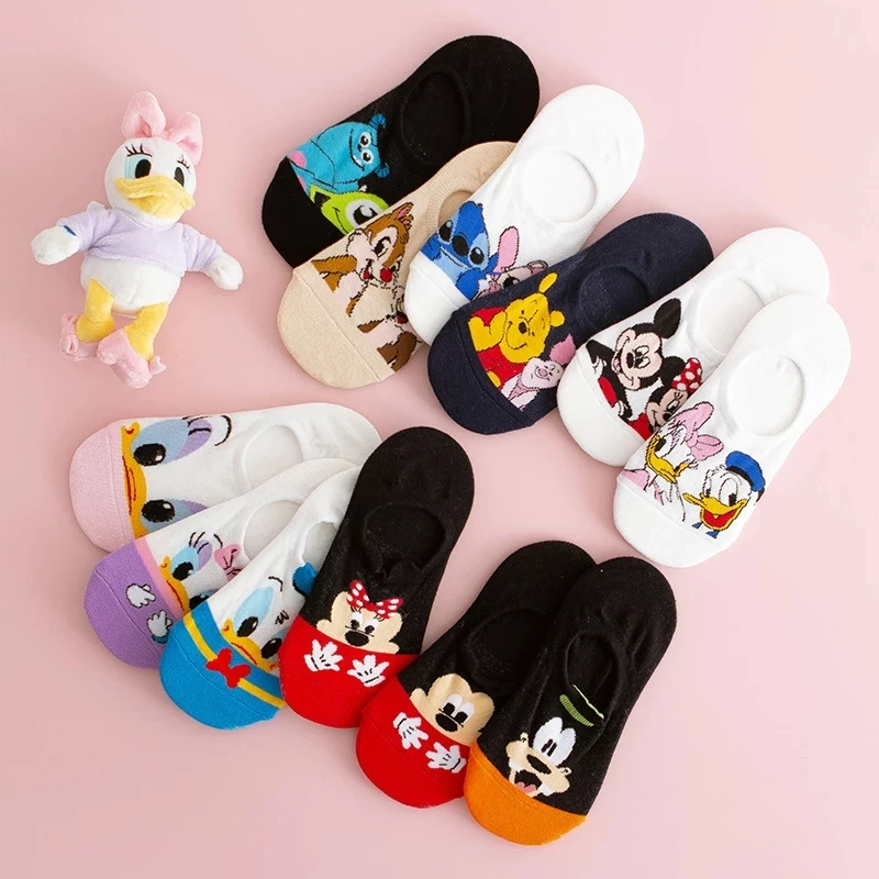 Women Socks 10pc = 5 pairs Cartoon Summer socks women Girl Animal Mickey mouse Socks Cute Funny Invisible cotton Ankle Socks Size 35-41 for women socks