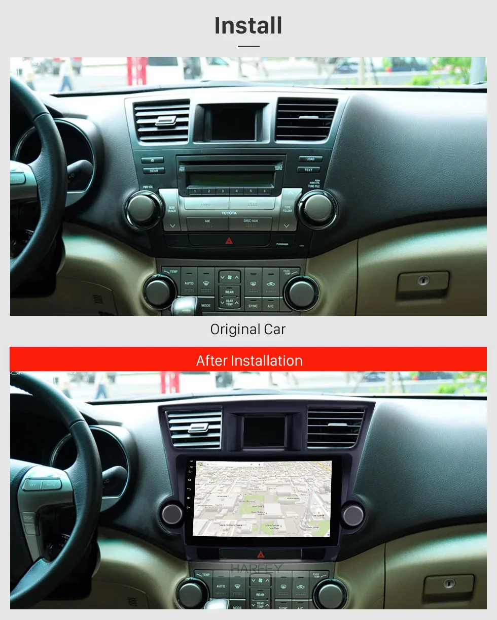 Excellent Harfey Quad Core 10.1"Car Radio GPS Navigation Android 9.0 Car Audio Player For 2014 2015 Toyota Highlander Support Bluetooth 1
