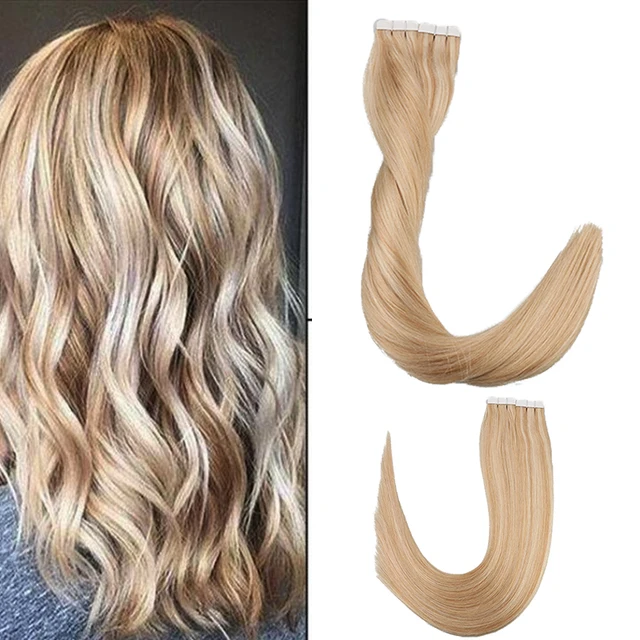 Toysww 100% Real Human Hair Russian Hair Tape in Hair Extensions Blonde #60 For Woman Machine Made Remy Hair 20/40pcs 16P613