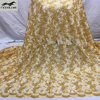 

Madison High Quality African French Tulle Laces Fabrics Gold Nigerian Mesh Net Lace Fabric for Wedding Dress Party