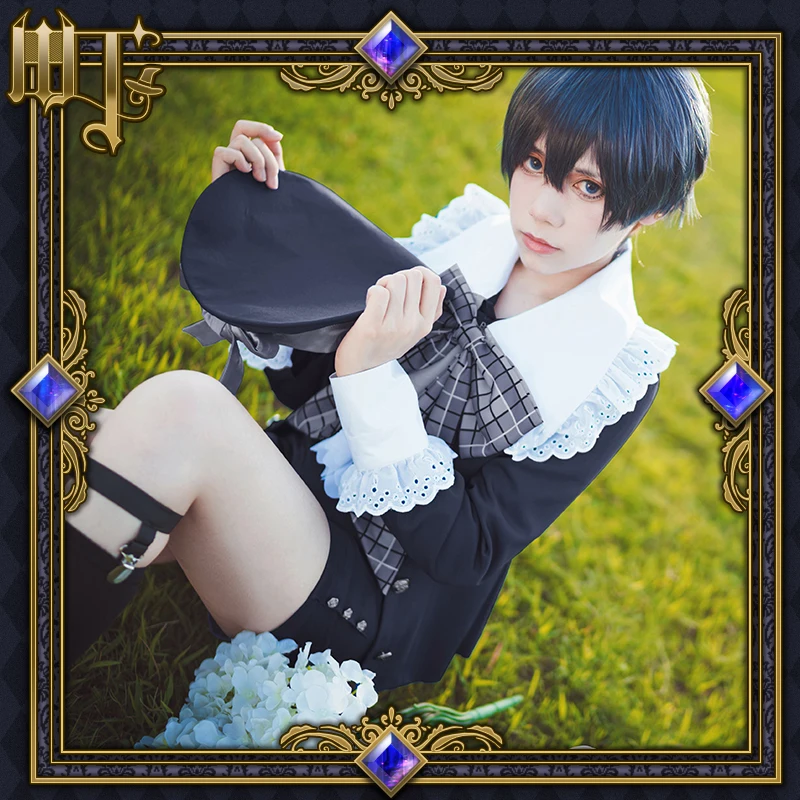 Аниме Черный Дворецкий Косплей Kuroshitsuji костюмы Ciel Phantomhive ролевые игры Униформа пальто+ футболка+ брюки+ бант+ шляпа+ носки+ Леггинсы Новинка