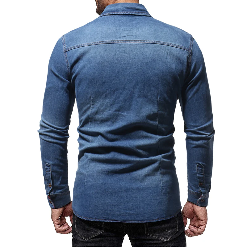 Мужская джинсовая рубашка, Повседневная рубашка с длинным рукавом для ...
