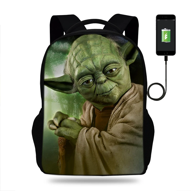 Мужской рюкзак с принтом Звездные войны Yoda usb зарядкой для подростков школьные