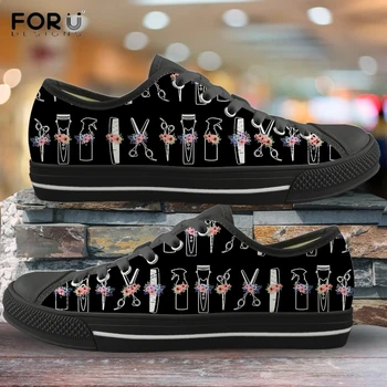 

FORUDESIGNS Barber Hair Cutting Pattern Men's Low Top Canvas Shoes Salon Equipment Casual Sneakers Spring Shoes Gift for Male