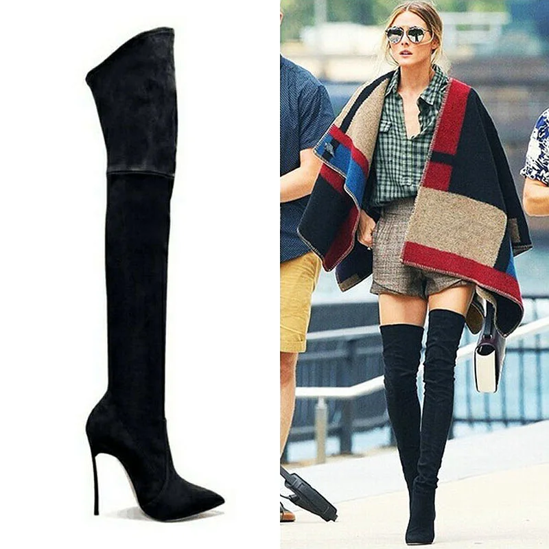 

12cm Sexy Overknee Boots Woman High With Fine With High Sharp Exceed Boots Elastic Force Boots