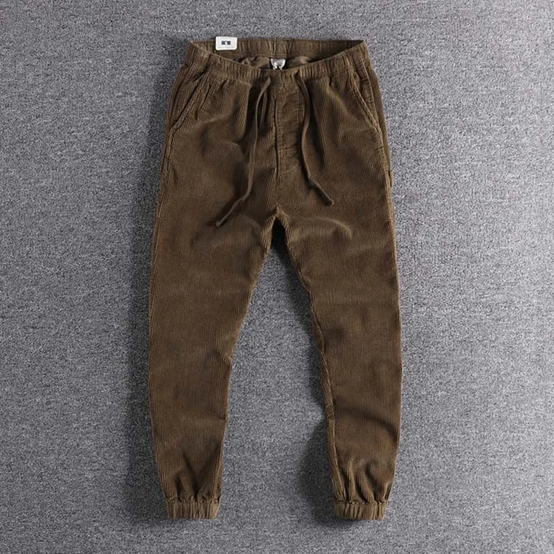 dark khaki Вельветовые винтажные Молодежные комбинезоны, импортные товары, оригинальные тонкие мужские повседневные штаны, брюки высокого качества - Цвет: dark khaki