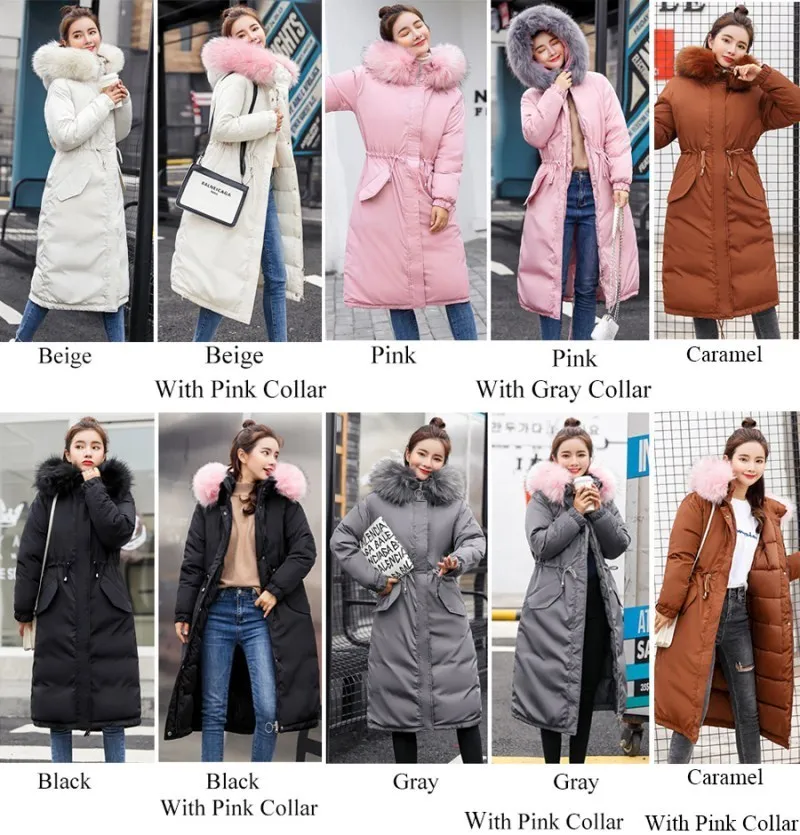 Tide Vogue модная женская Повседневная Длинная зимняя куртка высокого качества с меховым капюшоном теплая верхняя одежда однотонная приталенная куртка с карманами