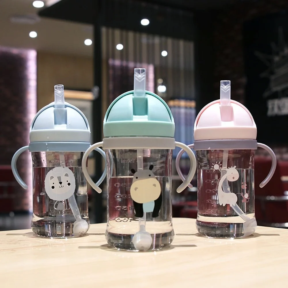 Kids Children Cartoon Animal School Drinking Water Straw Bottle Gravity Ball Baby Cup with Shoulder Strap | Мать и ребенок