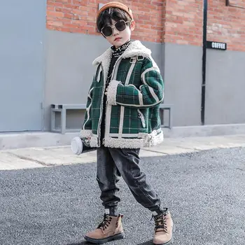 

Wholesale Children boys plaid lambswool fur coats 2019 autumn winter new fashion cool warm jackets kids outerwear tops ws1202