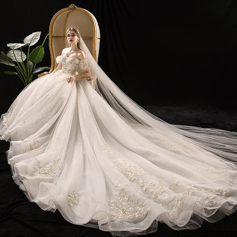 Vestidos De Novia бальное платье свадебное платье со шлейфом декольте Королевский поезд Плюс Размер кружевные платья невесты