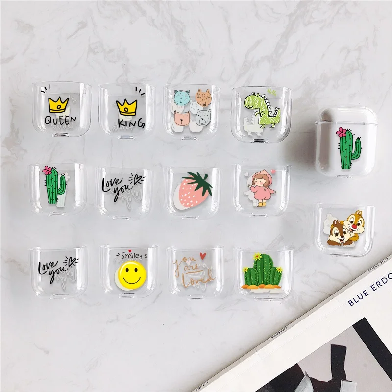 

For Airpods case Cute Cartoon Pattern Transparent hard Case For Apple AirPods 2 Cover Bluetooth Wireless Earphone Charging Box