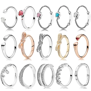 

High Quality 925 Sterling Silver Classic Bow Ring With Original Logo Heart Woman Jewelry Gift Free Shipping