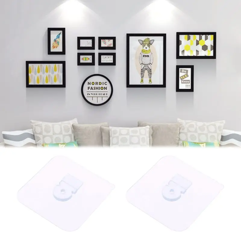 

2pcs Heavy Duty Seamless Self Adhesive Hook Wall Hanger Hanging Holder kits For Picture Poster Photo Frame Clock No Drilling