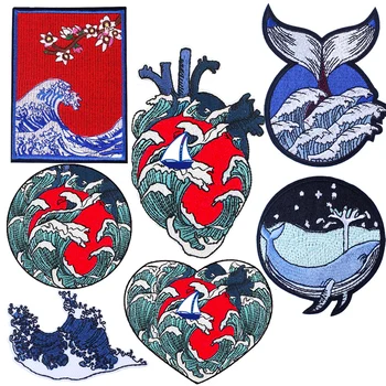 

Art Patch Iron On Applique Sea Wave Patches For Clothing Kanagawa Stickers Explore Nature Mountain Embroidery Badge Tshirt Decro