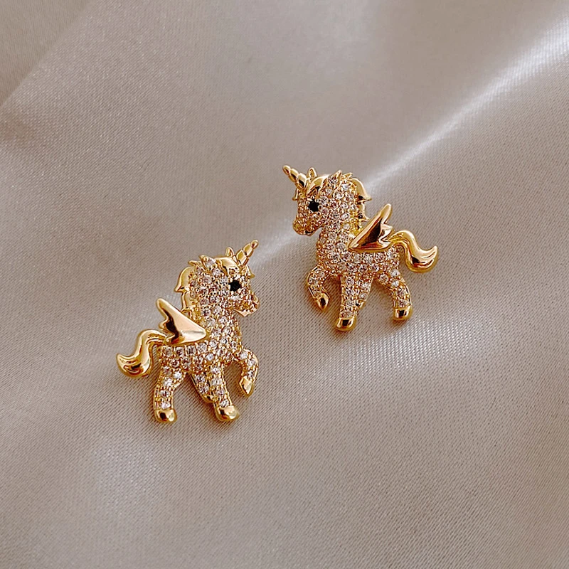 Charm Gold Unicorn Stud Earring Animal Studs Earrings Lady Jewelry Accessorie