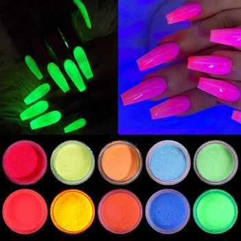 

6 Boxes Nail Powder Set Luminous Nail Glitters Powder Fluorescent Powder Nail Art Decorations