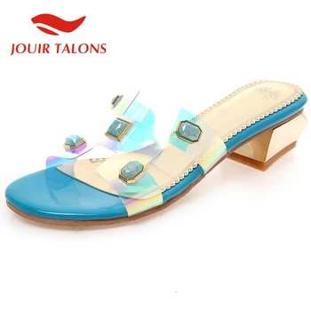 

JOUIR TALONS 2020 Dropship Large Size 46 Women Mules Sandals Strange Style Heel Crystal Pumps Summer Casual Woman Shoes