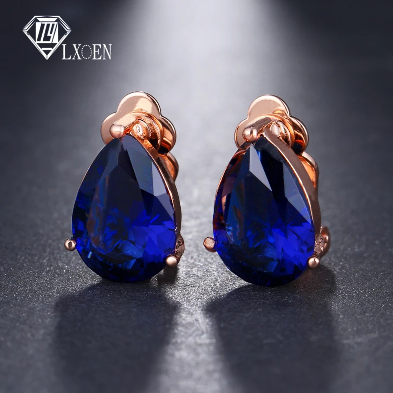 Серьги клипсы LXOEN с голубым камнем женские классические украшения для невесты
