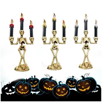 

Flameless Candle Holder Stand LED Candelabra Battery Powered Skeleton Halloween Ornament Halloween Party House Decoration Props