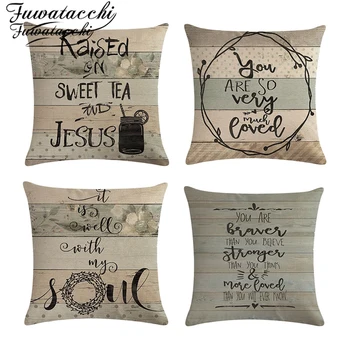

Fuwatacchi Nordic Cushion Cover Vintage Letters Linen pillow cover Farm Art Fresh Farmer for Home sofa Decorative pillowcase