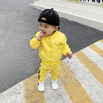 

Spring Autumn Baby Boy Girl Casual Sets Newborn Unisex Long Sleeve Stripe Coat Pant Trouser Two-picese Infant Round Collar Suits