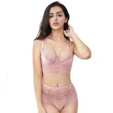Женский стиль нижнее белье сексуальный ультра-тонкий пуш-ап цветочный кружевной без подкладки красивый сзади бюстгальтер наборы