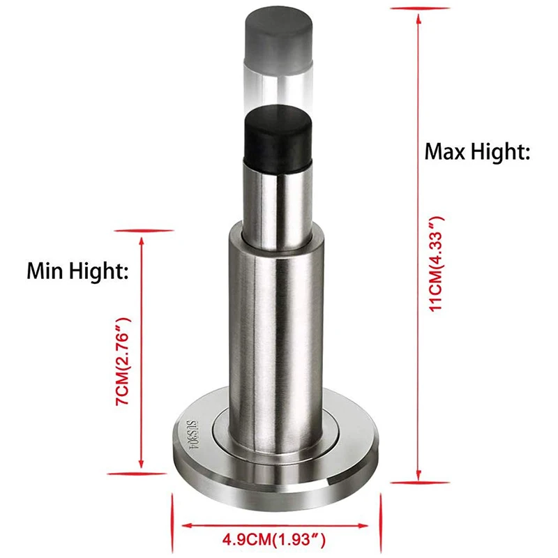 Spring Door Stop Wall Mounted Adjustable Door Stopper 304 Brushed Stainless Steel Heavy Duty Doorstop with Rubber Buffer Pack Of